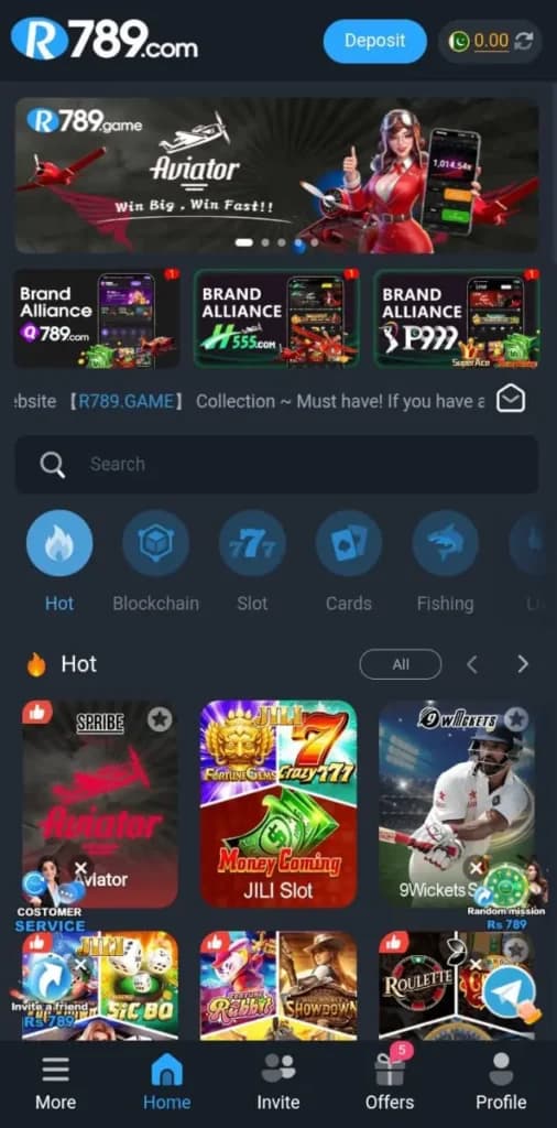 R789 Game Android app screenshot showing the main app interface